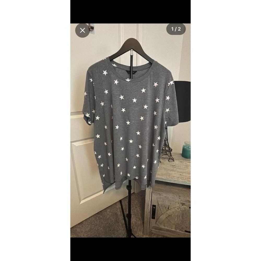 Lucky Brand Gray Star‎ Print T Shirt Crew Neck Short Sleeve Size 2X NWOT